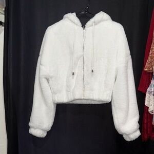 Ambiance White Plush Hooded Zip Teddy Jacket